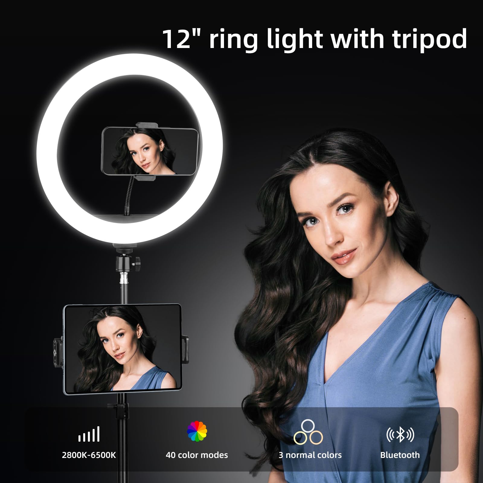 AUNEK Ring Light With Tripod Stand & Phone Holder, 10.2" Dimmable LED Circle Light With 3 Modes And 10 Brightness, Bluetooth Remote For Selfie Makeup YouTube Video TikTok Photography Live Streaming - View #9