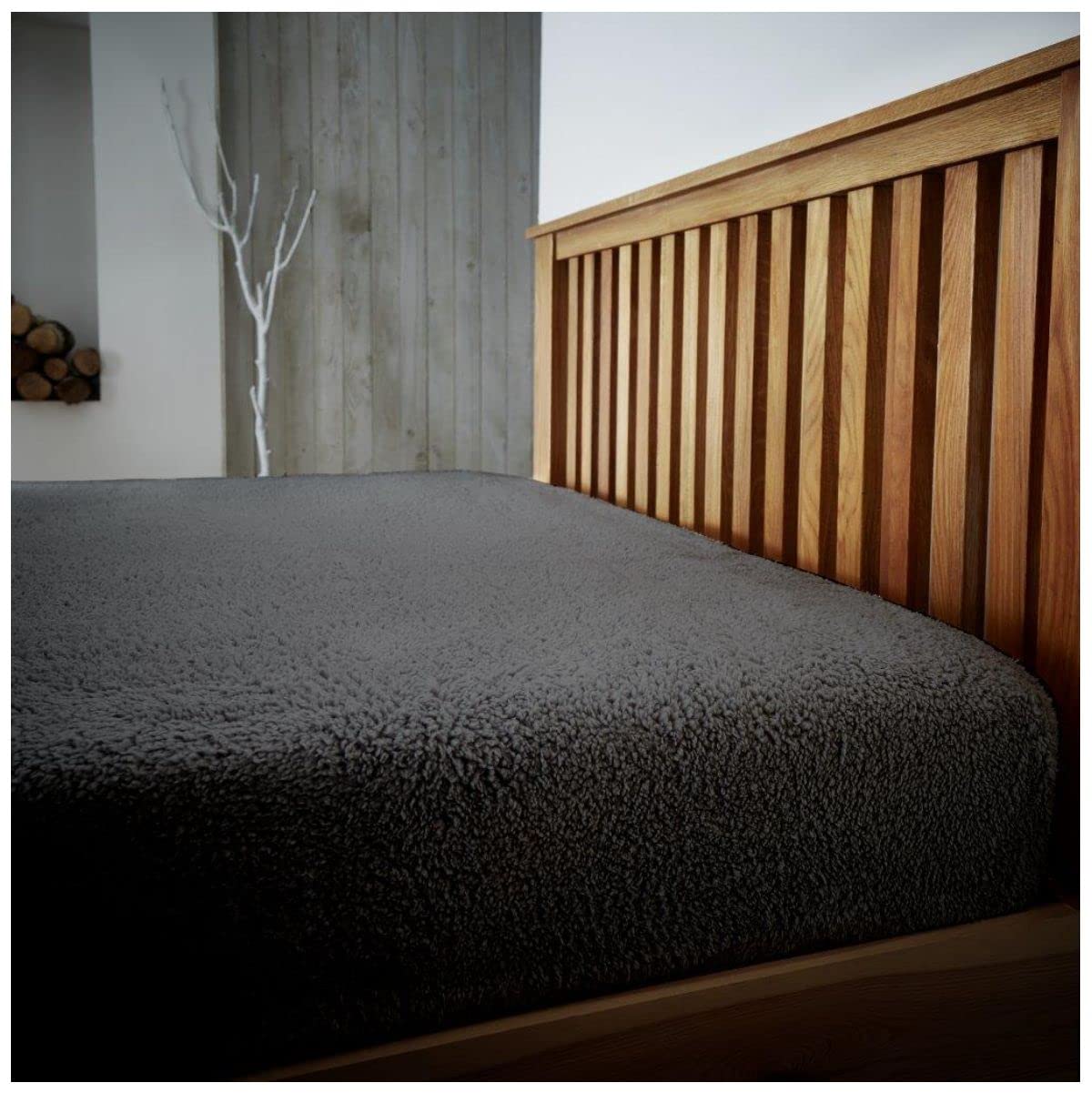 Easy Care Plain Teddy Fleece Bedshit, Fuzzy Bedding Sheet Fluffy Sherpa Bed Sheets Comfy Feetedd Bedsheet, Double, Charcoal