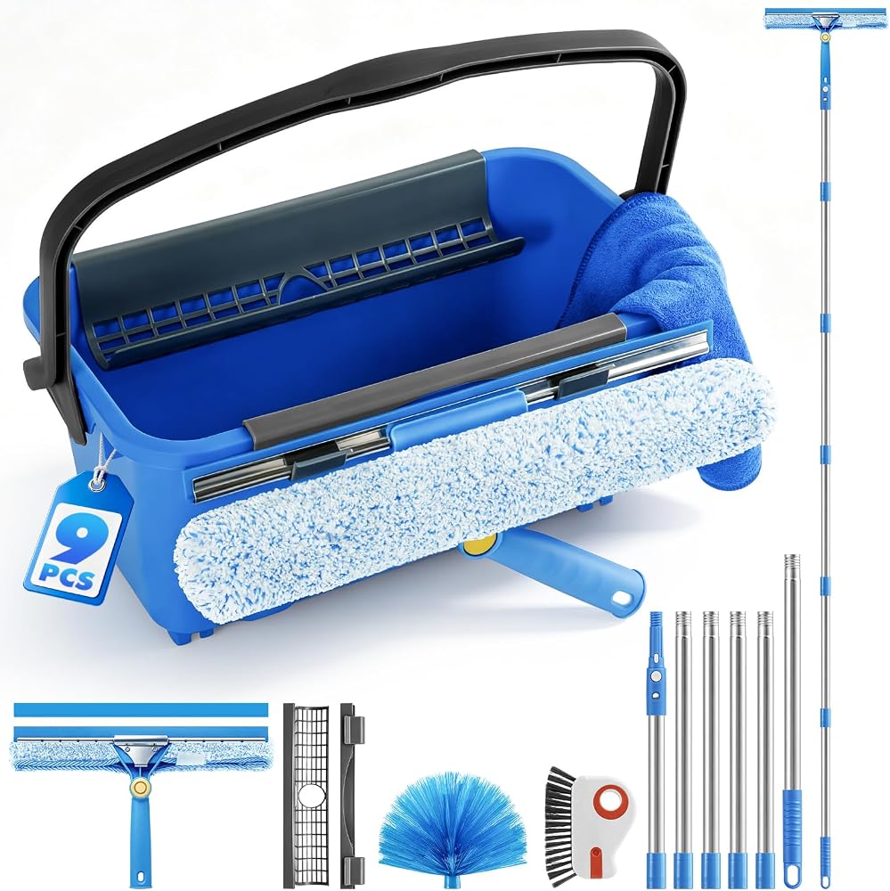 9-Pc Window Cleaning Kit with Bucket,14'' 2-in-1 Squeegee & Spare Blade — 사진 1