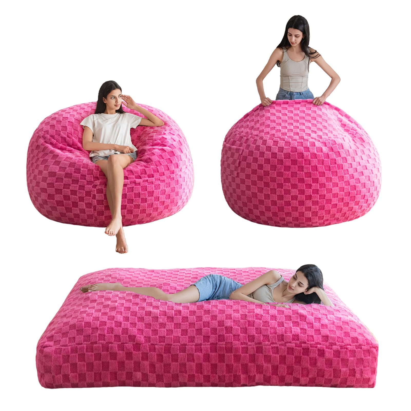 MAXYOYO Bean Bag Chair Bed for Adults, Convertible Beanbag Folds from Lazy Chair to Floor Mattress Bed, Large Floor Sofa Couch, Big Sofa Bed, High-Density Foam Filling, Machine Washable Cover