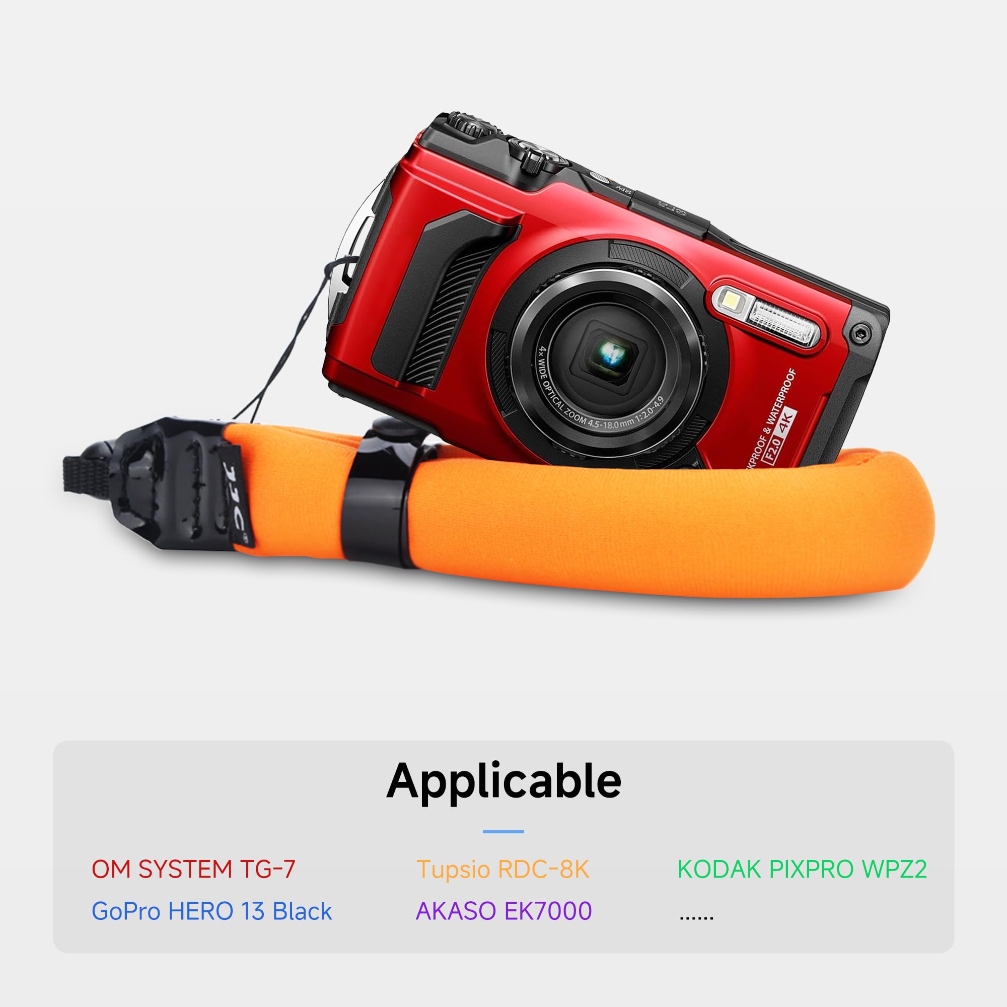 PROfezzion Dragonne Flottante pour Appareil Photo Étanches pour Olympus TG-7 TG-6 TG-5 TG-4 Kodak PIXPRO WPZ2 Fuji Fujifilm XP140 XP130 XP120 XP90 GoPro Hero 13 12 11 10 Nikon W300 W150 AW120 et plus