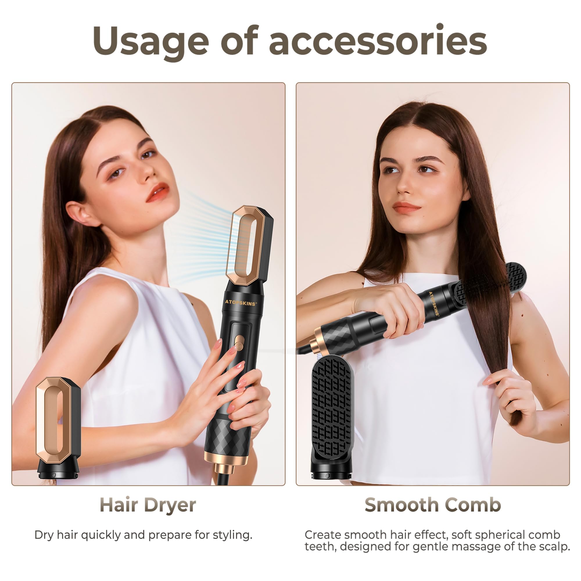 Secador 6 en 1, Cepillo de Aire Air Styler Set 6 Modelador de Cabello, plancha de pelo cepillo alisador pelo cepillo alisador cepillo pelo rizado secador pelo profesional, Negro