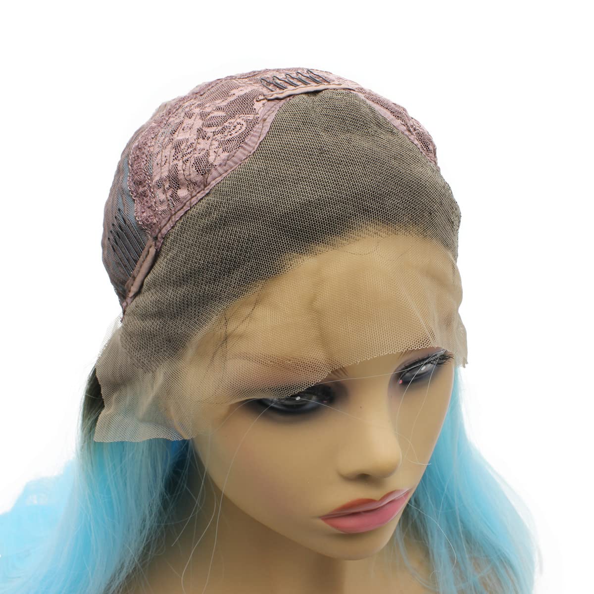 Iwona Long Straight Dark Roots Light Blue Ombre Synthetic Lace Front Wig Heat Resistant Fiber