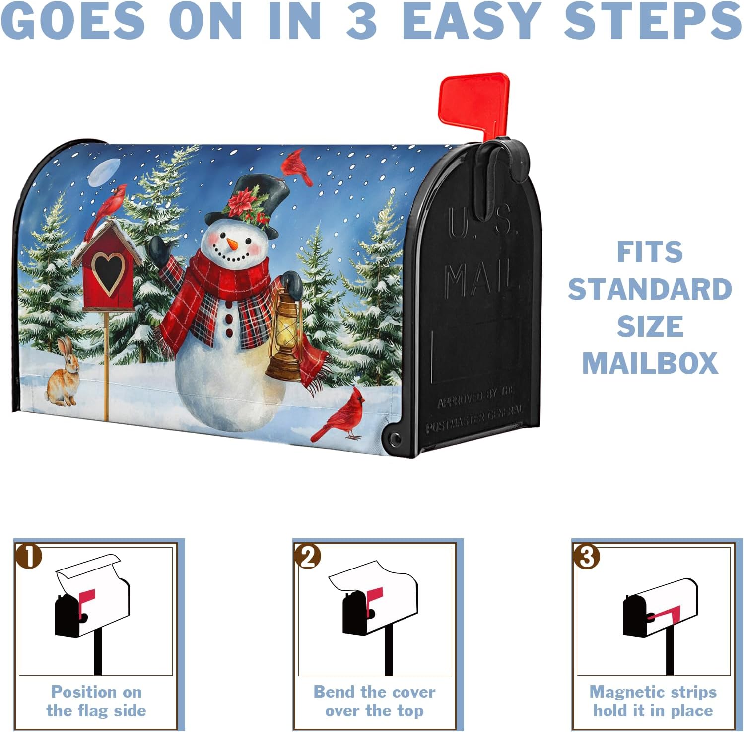 Winter Snowman Mailbox Covers Magnetic Christma Xmas Mailbox Cover 21" X 18" Waterproof Snow Cardinal Bird Mail Box Covers Magnetic Standard Size for Yard Home Decor