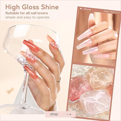 Miniatura 7 de Morovan Juego de esmaltes de uñas de gelatina 6 colores, incluyendo rojo, rosa, nude, kit de esmalte de gel UV LED, esmalte de remojo para el hogar,