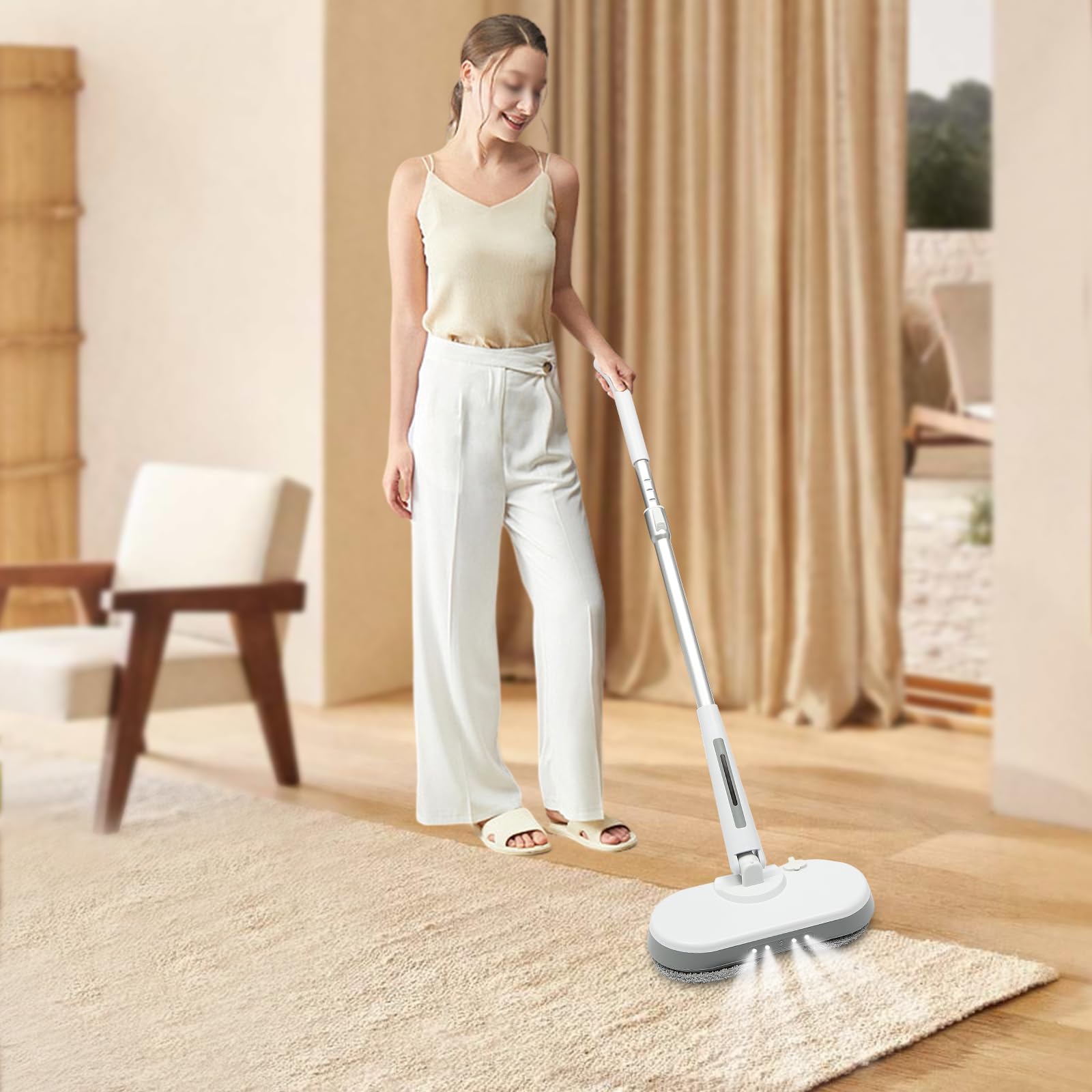 Elektrischer Wischmopp 9000 U/min mit Sprühfunktion | Akku Bodenwischer mit 350 ml Wassertank für Parkett Fliesen Laminat mit LED Licht Rotierende Mopps Nass Trocken Reinigung