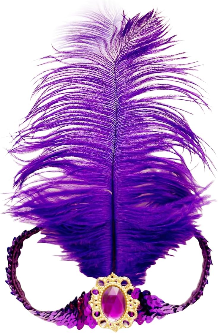 2 Pieces Feather Headpiece,Sequins 1920s Flapper Headband,Mardi Gras Carnival Party Headwear Accessory Women