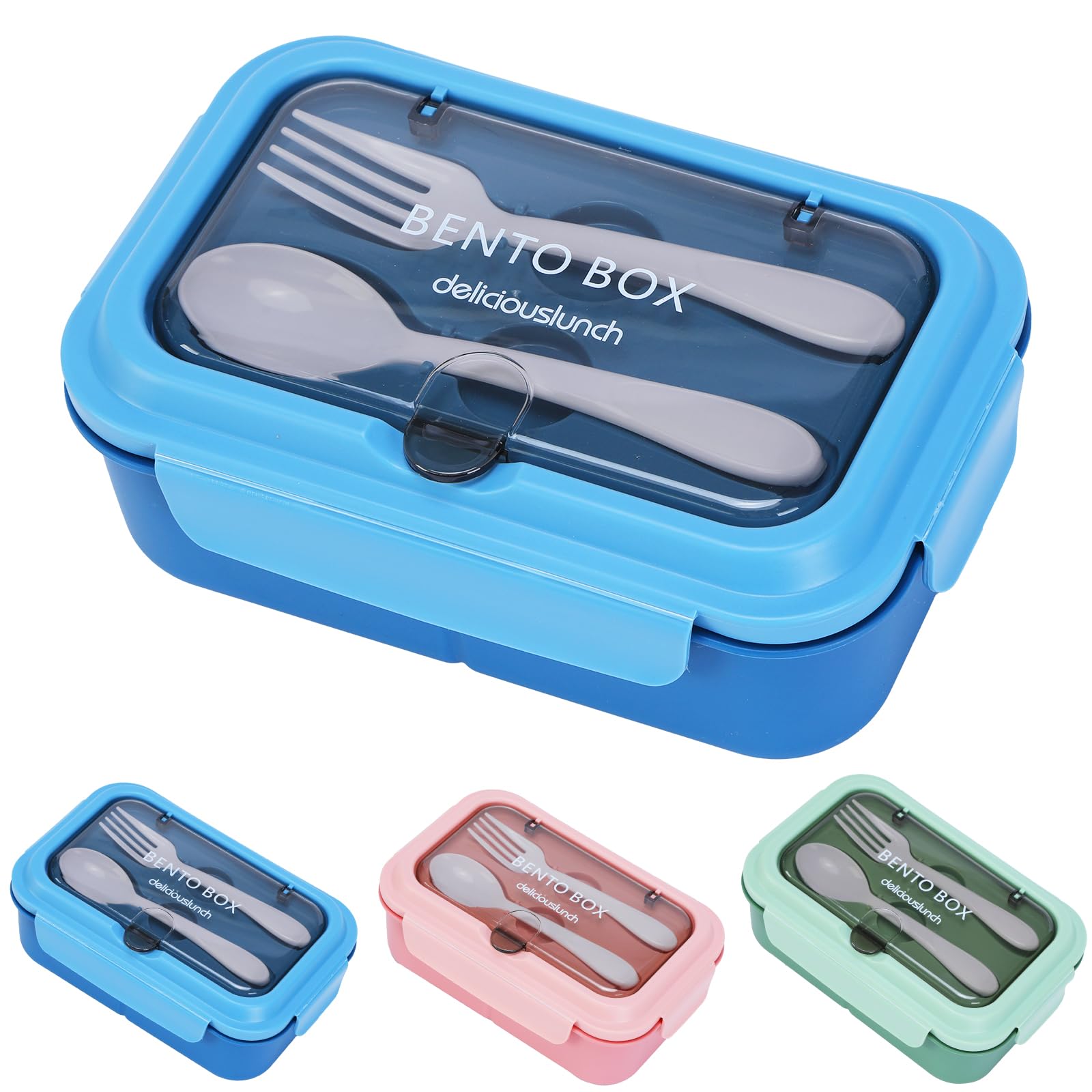 SENBSLAN Lunch Box,1200ml Leakproof Bento Lunch Box,Food Container with 3 Compartments and Cutlery,BPA Free Containers (Blue)