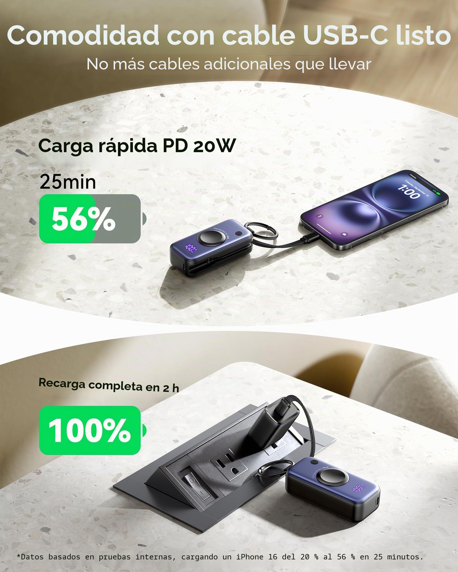 INIU Power Bank para Apple Watch, 5000mAh Batería Externa con Cable Incorporado, Cargador Portátilpara Delgado con Llavero de Viaje Pantalla LCD para iWatch 10/9/8/Ultra2/Ultra/SE, Blanco