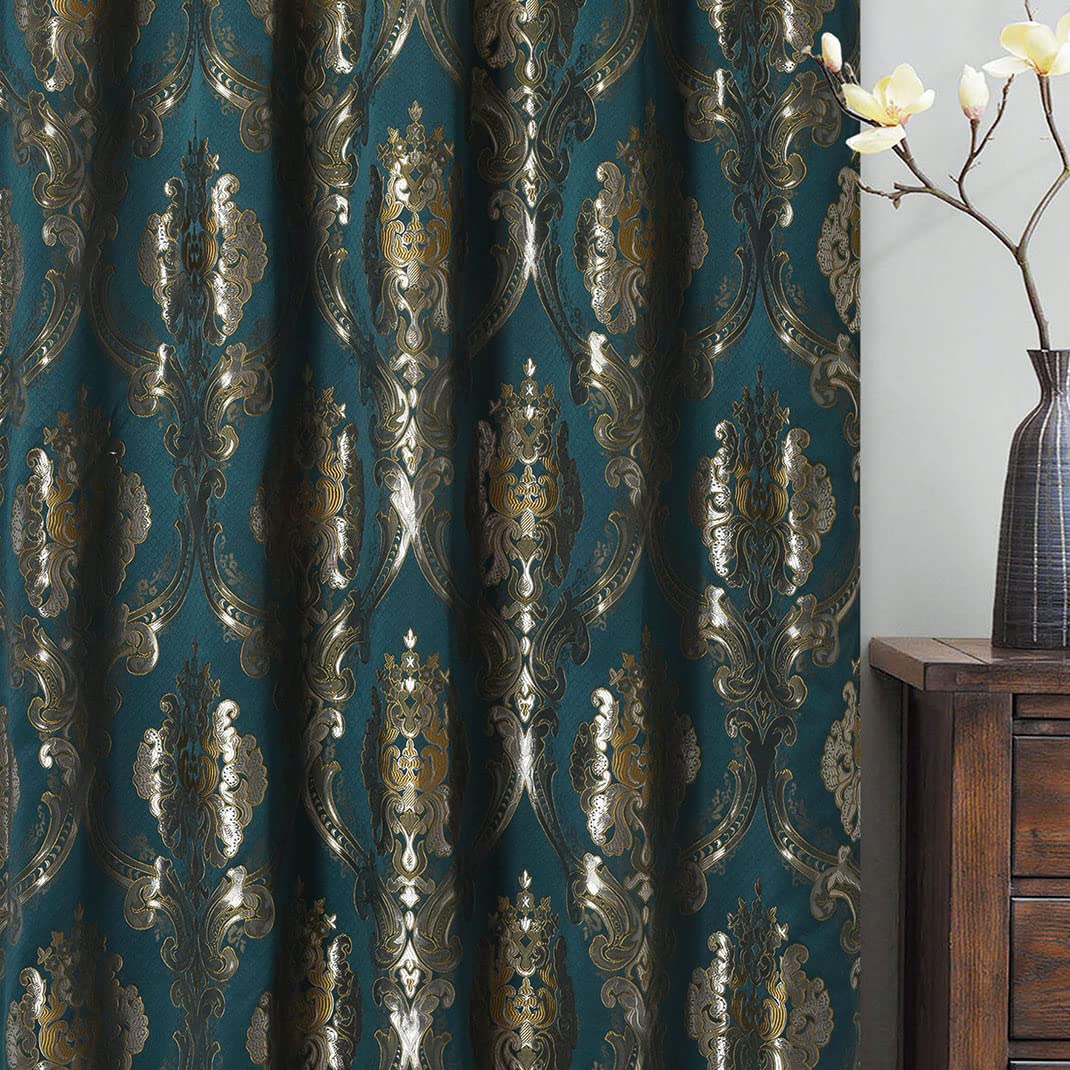 GOHD Luxe Love Jacquard-Fenstervorhang mit angenähtem ausgefallenem Volant, 2-teiliges Set (Huntergrün, 137,2 cm breit x 213,4 cm lang, mit 45,7 cm Volant, 2 Stück)