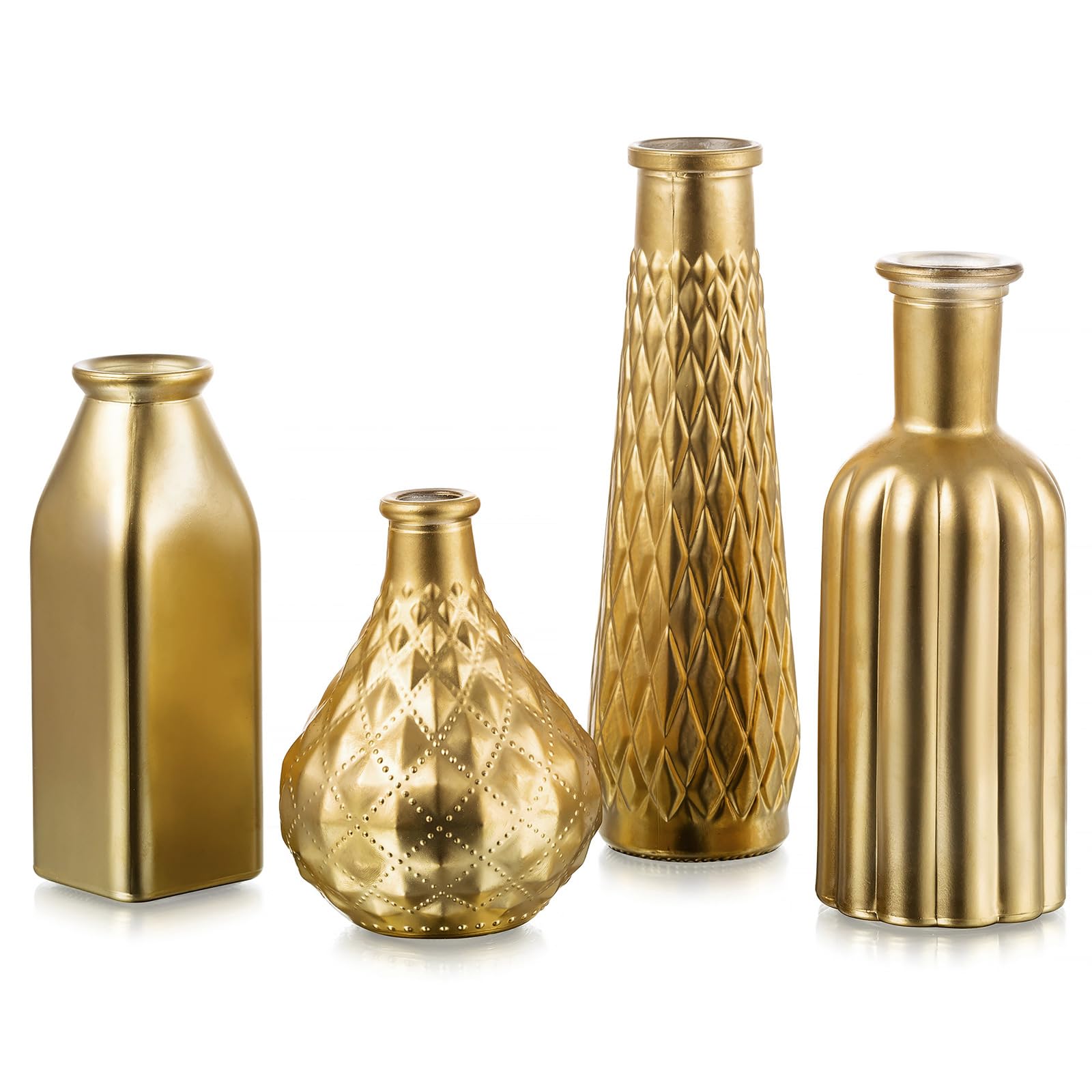 Glasseam Gold Vase for Flowers: Small Glass Vases for Living Room Kitchen Table Centerpieces, 4 Aesthetic Decorative Golden Modern Home Decor for Floral