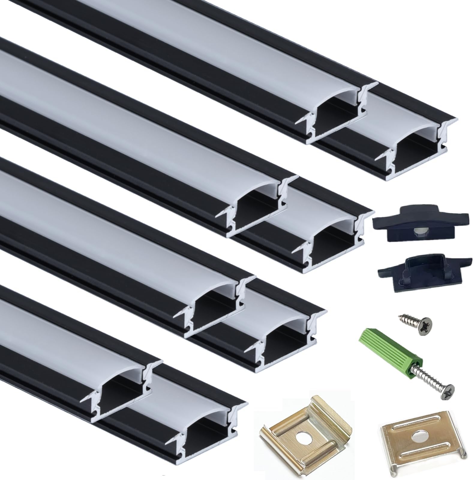 8-Pack 6.56FT 25X7MM LED Strip Matte Black Aluminum Channel Diffuser 12MM PCB