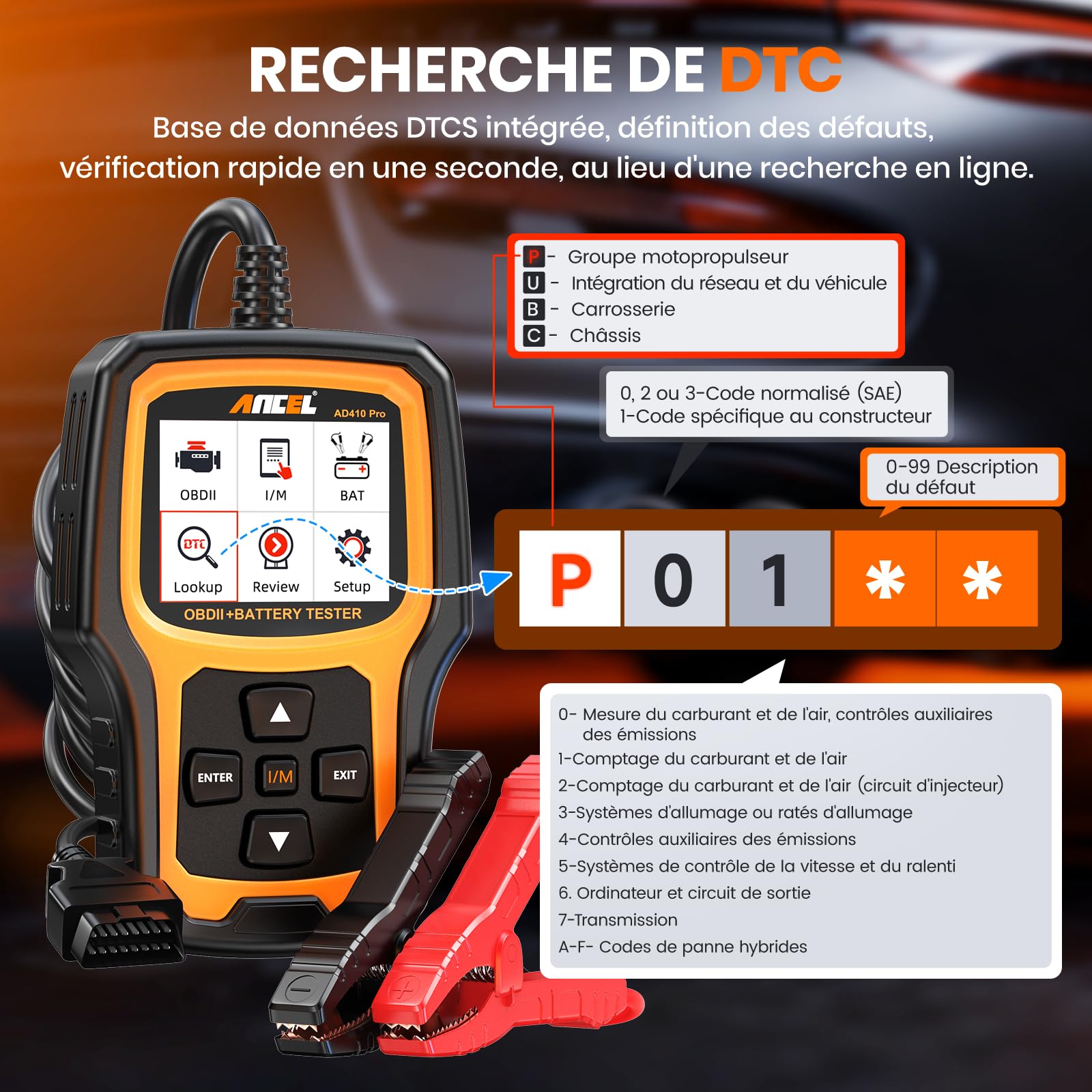 2 in 1 OBD2 Valise Diagnostic Auto et Testeur de Batterie de Voiture Ancel
