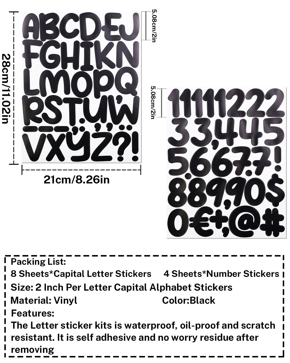 Calcomanías De Letras Pequeñas De 0.5 Pulgadas, Letras Del Alfabeto 2080 10 Hojas De Calcomanias Negras Para Botellas De Agua Vinilo Impermeable