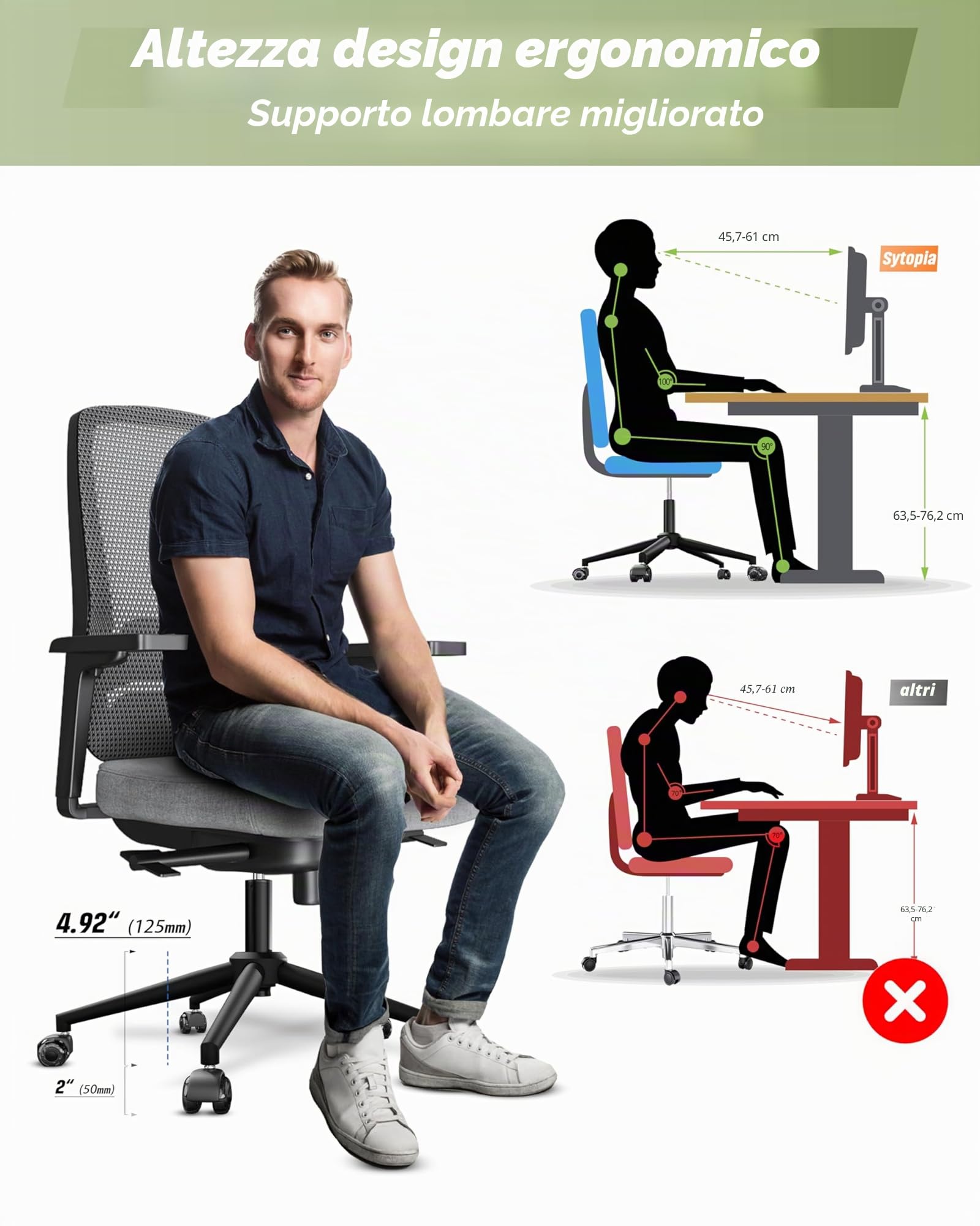 Sytopia Sedia da ufficio con piedistallo a croce con ruote, base universale in metallo da 60 cm per sedia girevole e sedia da gaming, portata fino a 1180 kg, set completo