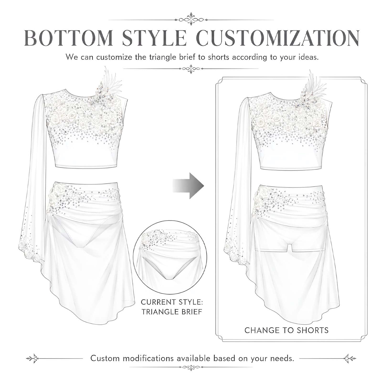 Strój do Tańca Lirycznego Damski z Odkrytymi Plecami i Jednym Rękawem | Strój do Tańca Nowoczesnego, Elastyczny Spandex z Kryształkami i Kwiatami 3D, Drapowana Szyfonowa Spódnica na Scenę