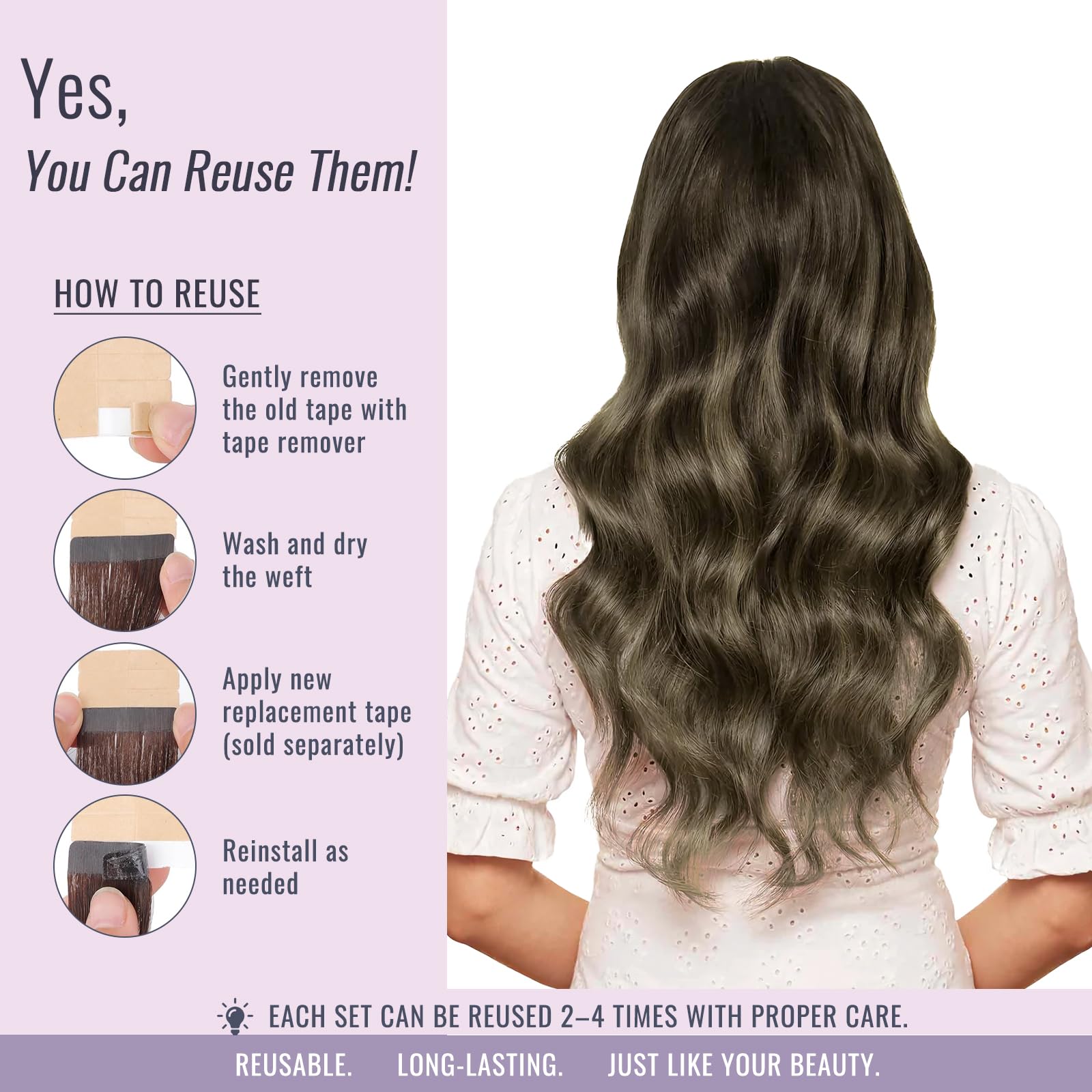 Fshine Extensiones Adhesivas Para El Cabello Balayage Marrón Oscuro a Castaño Extensiones De Cinta Adhesiva 50cm 50g Tape In Extensions Remy Color 2 8 2 — view 7