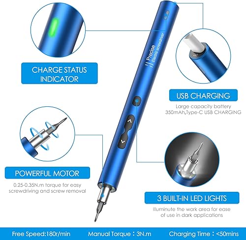 Miniatura 3 de AMIR Destornillador eléctrico para edificio de PC, juego de destornilladores automáticos de potencia pequeña 28 en 1 con 24 puntas, kit de
