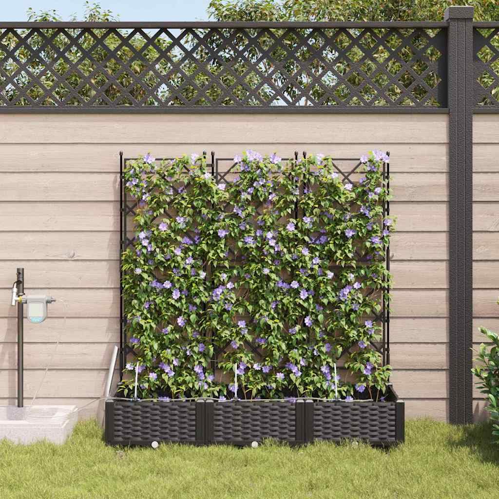 vidaXL Doniczka ogrodowa 3 pcs Czarny 120 x 40 x 126 cm, Ogród i taras, nowoczesna doniczka samonawadniająca, trwały pojemnik na rośliny patio