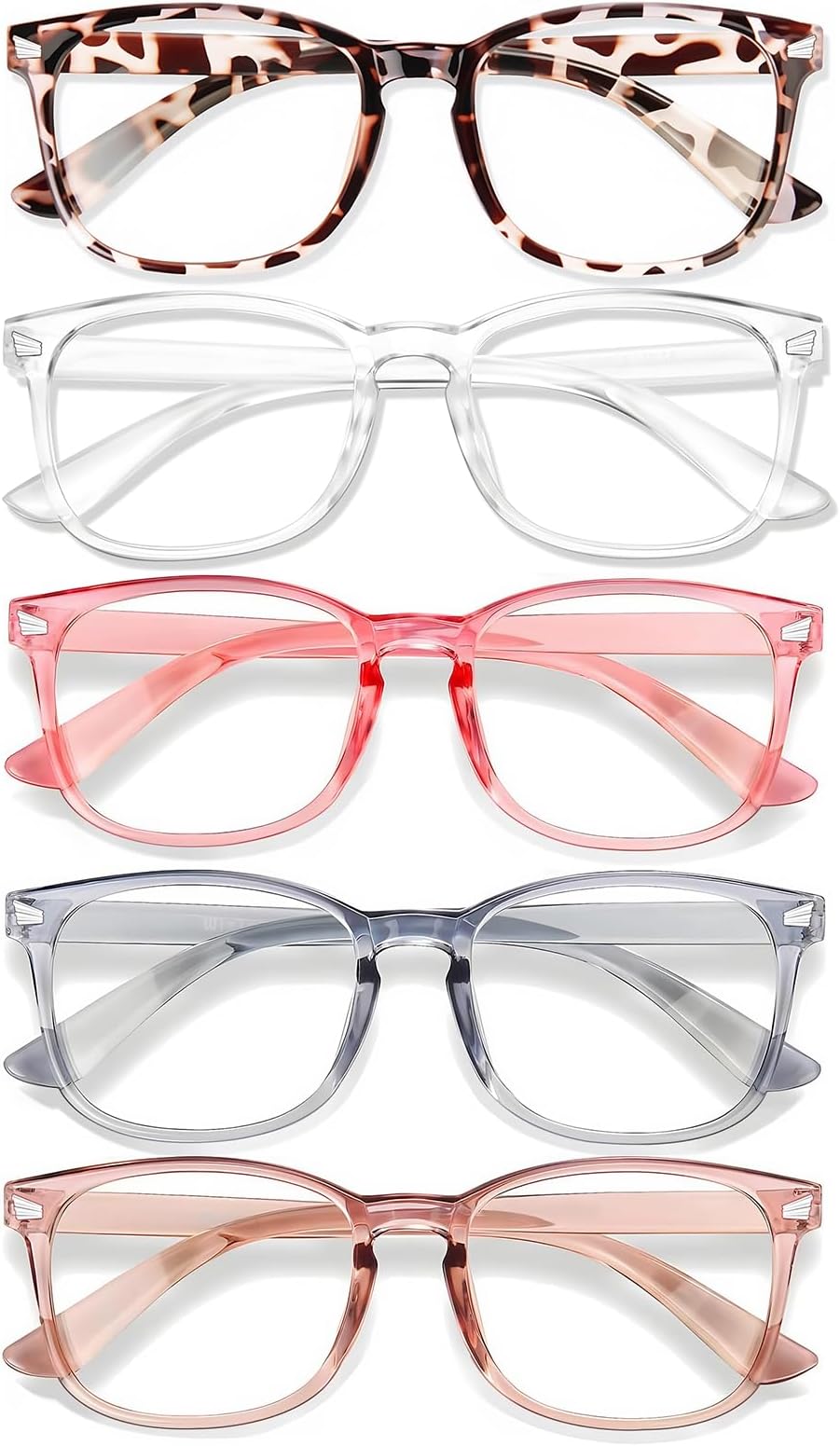 Blue Light Glasses for Woman Men | 99% Blue Light Blocking Glasses for Computer Gaming TV Phone Screen Square Frame | Anti Eyestrain & UV Glare Protection - 5 Pair