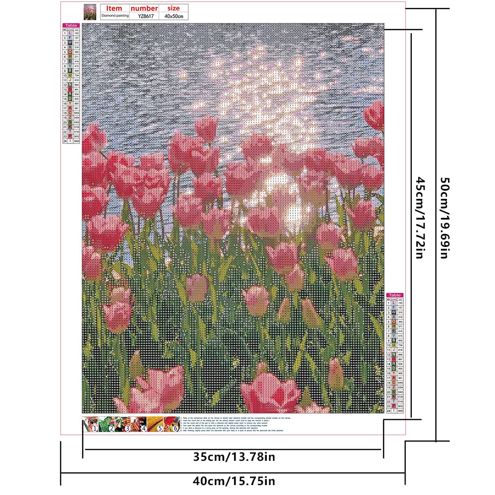 N / A Kit per Pittura Diamante a Mosaico Fai da Te 5D Tulipani Colorati Diamond Painting Kit Completo Strass di Cristallo Picture Arts Craft per la Decorazione della Parete di Casa