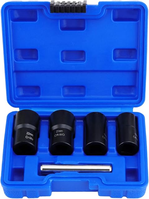 Aussel 5PCS Twist Socket Set, Nut Extractor Socket, Locking Wheel Nut Extractor Remover Tool Set, 17mm 19mm 21mm 22mm Socket