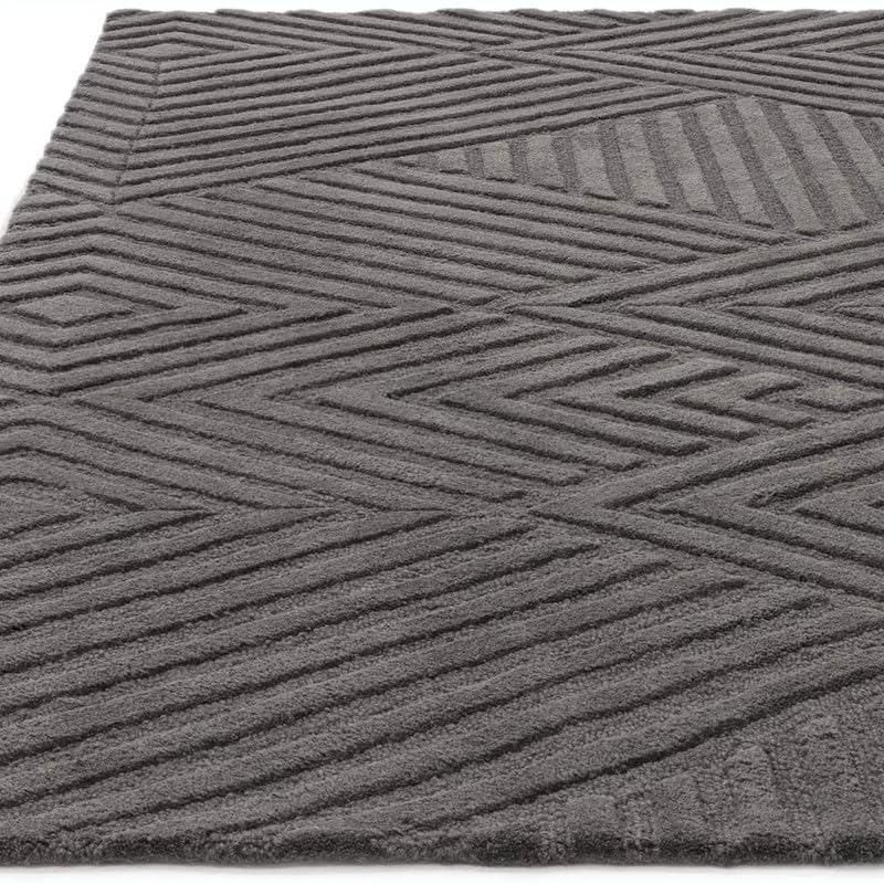 Image of Hand Tufted Modern Design Exported Collection High Low Pattern Wool Carpet for Living Room, Bedroom & Hall (Charcoal, 5 x 7 Feet)