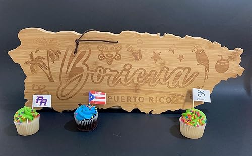 Miniatura 5 de Tabla de cortar de Puerto Rico 100% bambú Boricua Decor Tabla de servir puertorriqueña Decoración de pared para el hogar, decoración de fiesta