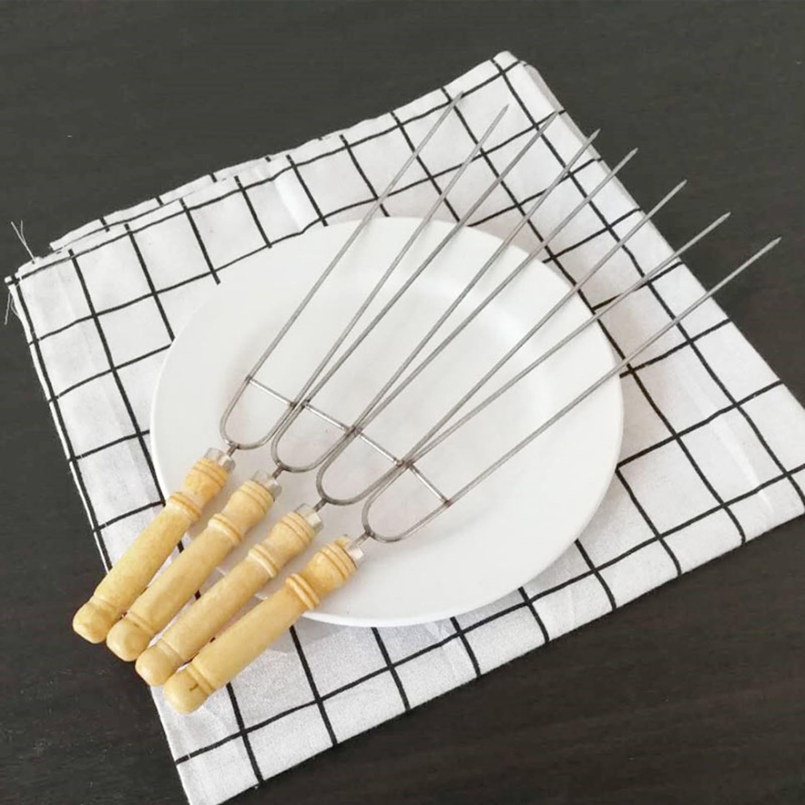 Spiedini for grigliate Piatte a Doppia Croce, spiedini di Kabob, con Comoda Impugnatura in Legno, Acciaio Inossidabile, for Cocktail, Barbecue, Barbecue, Frutta (Size : 20)