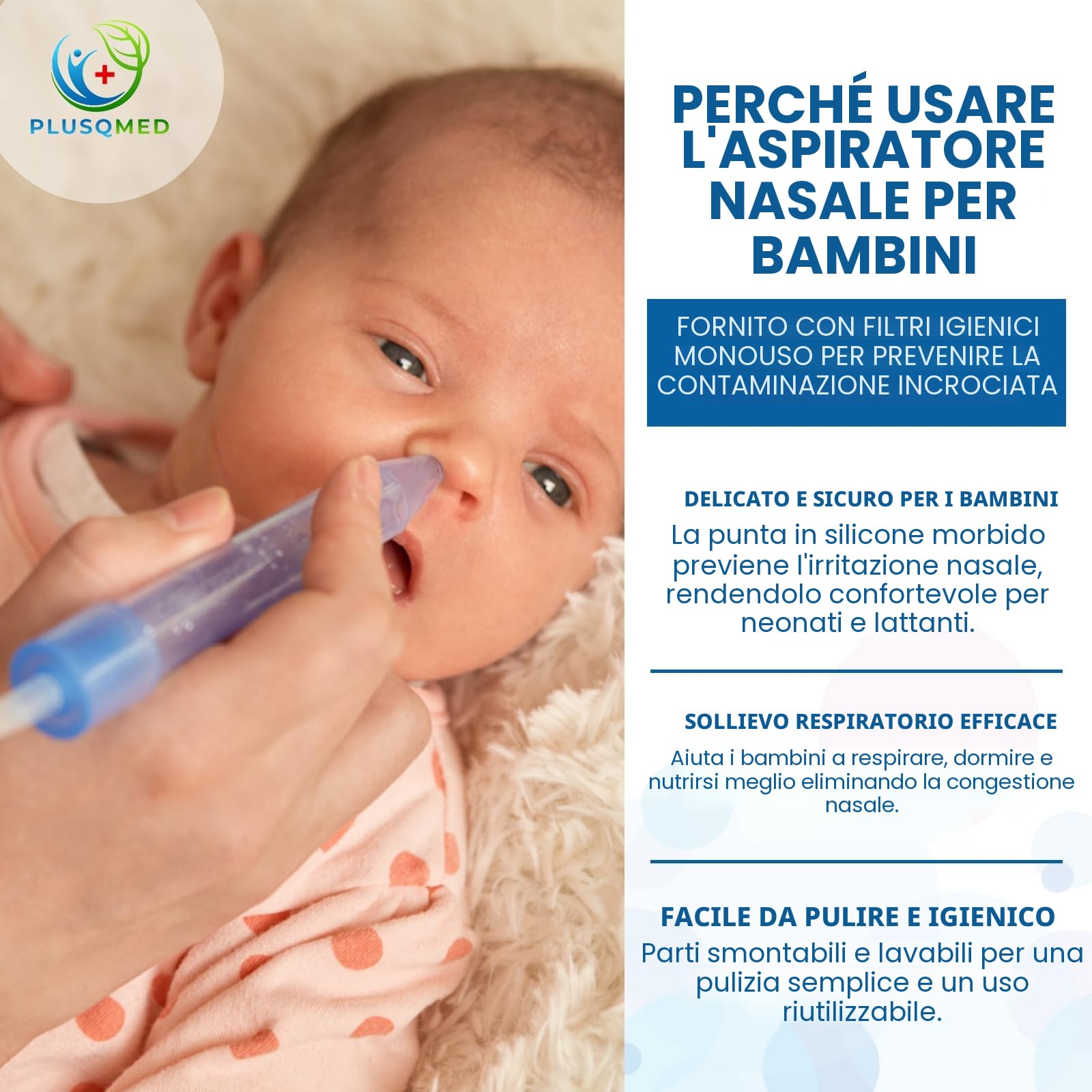 Aspiratore nasale per bambini, ventosa per muco con 24 filtri igienici, sicuro e facile da pulire per neonati, neonati, bambini, aspiratore nasale, aspiratore nasale, rimozione del muco, PLUSQMED