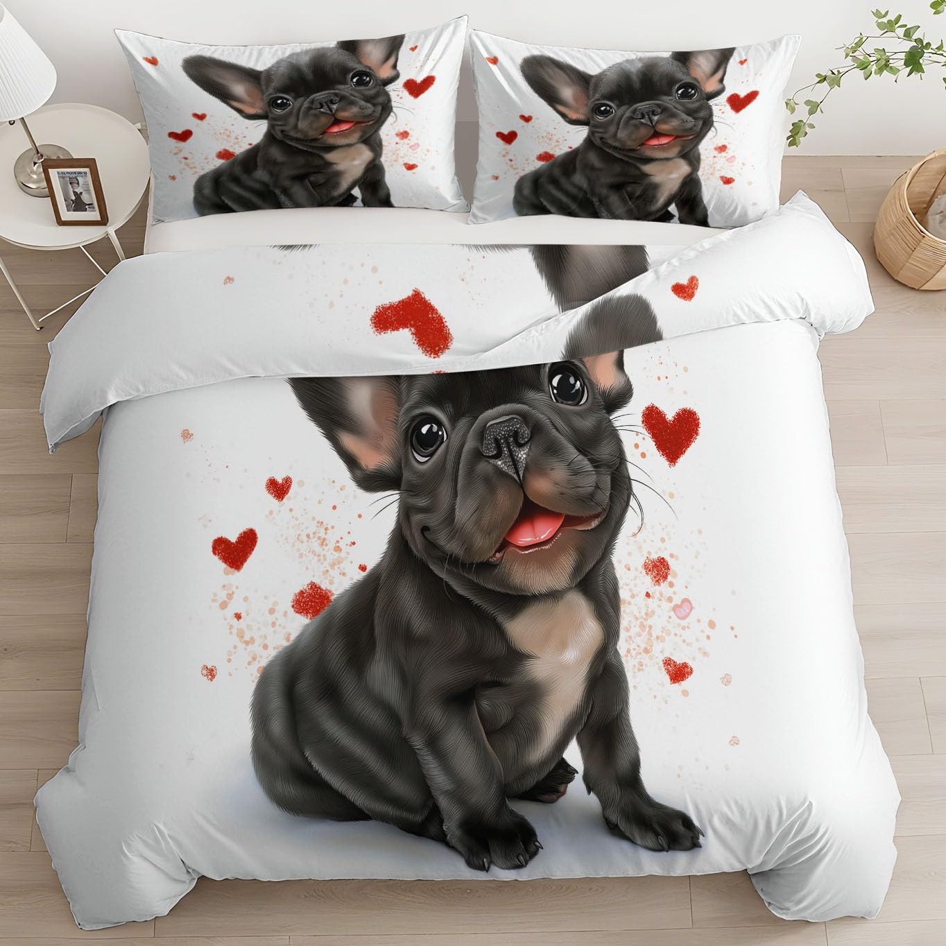 Housse de couette bouledogue imprimée en tissu doux lavable 240x260