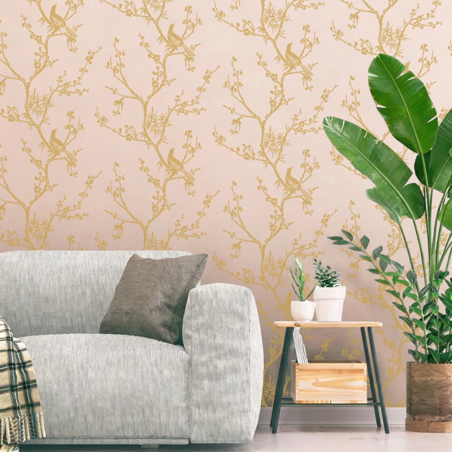 GSS Designs Bird Watching Stencils 12x12Inch Reusable Bird on Tree Branch Stencil for Wall Fabric Furniture Flourish Flower Stencils
