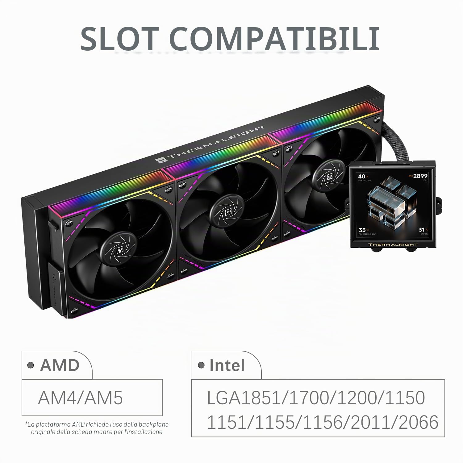 TR-Thermalright Peerless Vision 360 ARGB - Refrigeratore per CPU liquido, schermo LCD IPS da 3,95", risoluzione 480 x 480, magnetico, 360 mm, per AM4/AM5, LGA1851/1700/115x