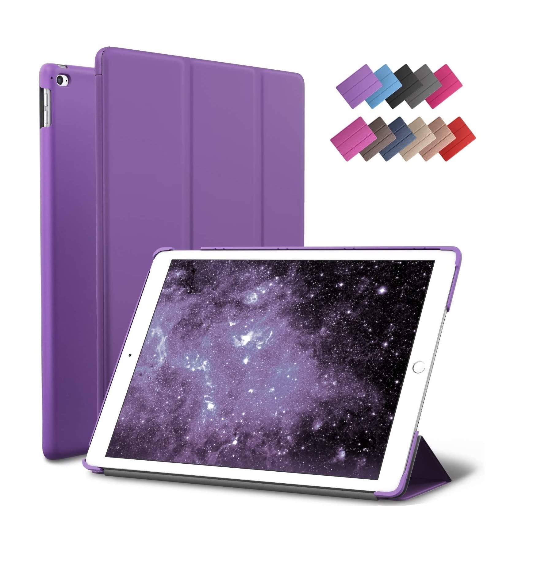 e-TECH iPad Air 2 Case, Black Slim Fit Smart Rubber Coated Folio Case Hard Shell Cover Light-Weight Auto Wake/Sleep For iPad Air 2nd Generation (A1566/A1567) Retina Display - Purple