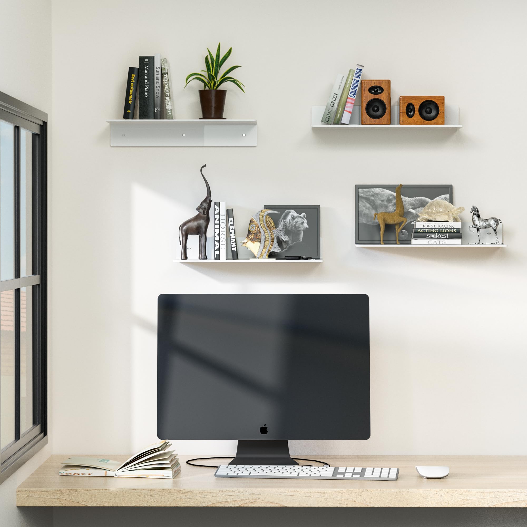 White Acrylic Wall Shelves - Set of 4 -6