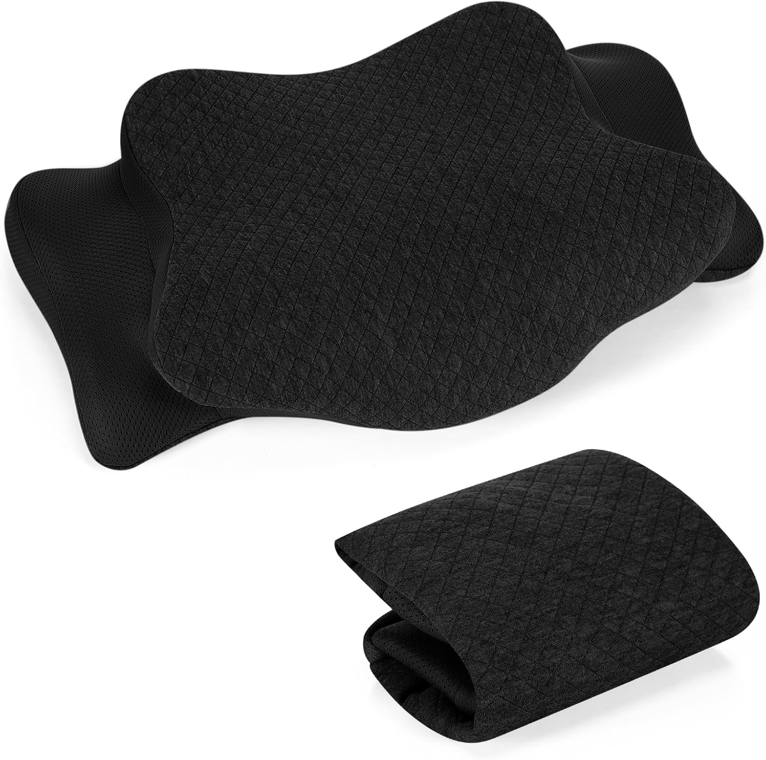 HunnmingRe Cervical Pillow Case Cover Comfortable and Breathable Memory Foam Cervical Neck Pillow Case Cover with Zipper(Black,Queen Size)