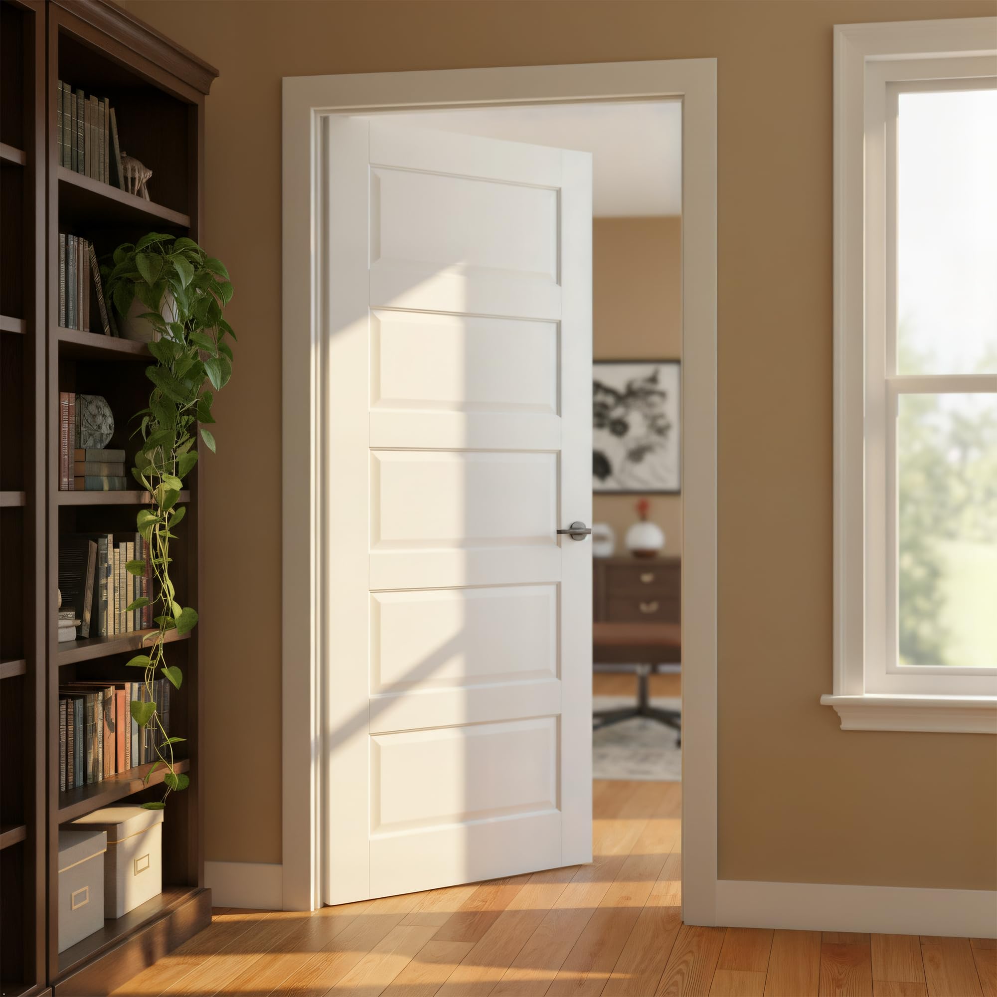 Photo 1 of NON-FUNCTIONAL, PARTS ONLY-------------------Lioncode 30"x80" Interior Door Slab, 5 Panel Solid Core Wood Living Room Door with Noise Reduction for Bedroom,Bathroom,Pantry,Laundry,Home Office,w/o Hardware Kit or Frame,Paintable