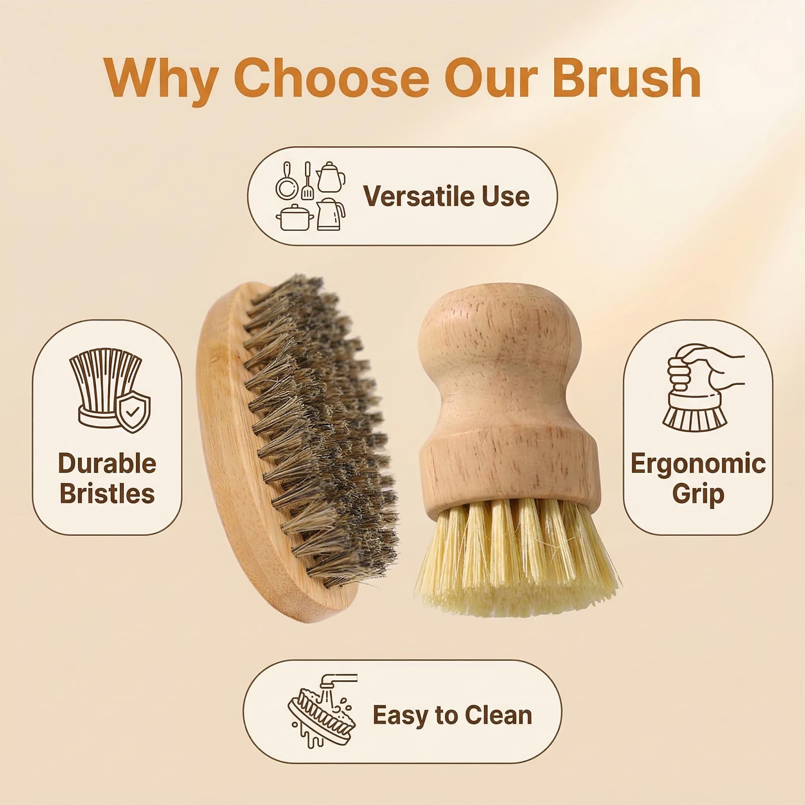 Lot de 2 brosses à légumes en Bois Ergonomique pour Nettoyer Légumes