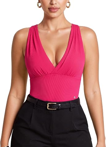 Popilush Body Suits For Womens Tummy Control Shapewear Halter Top V Neck Backless Summer Going Out Tops