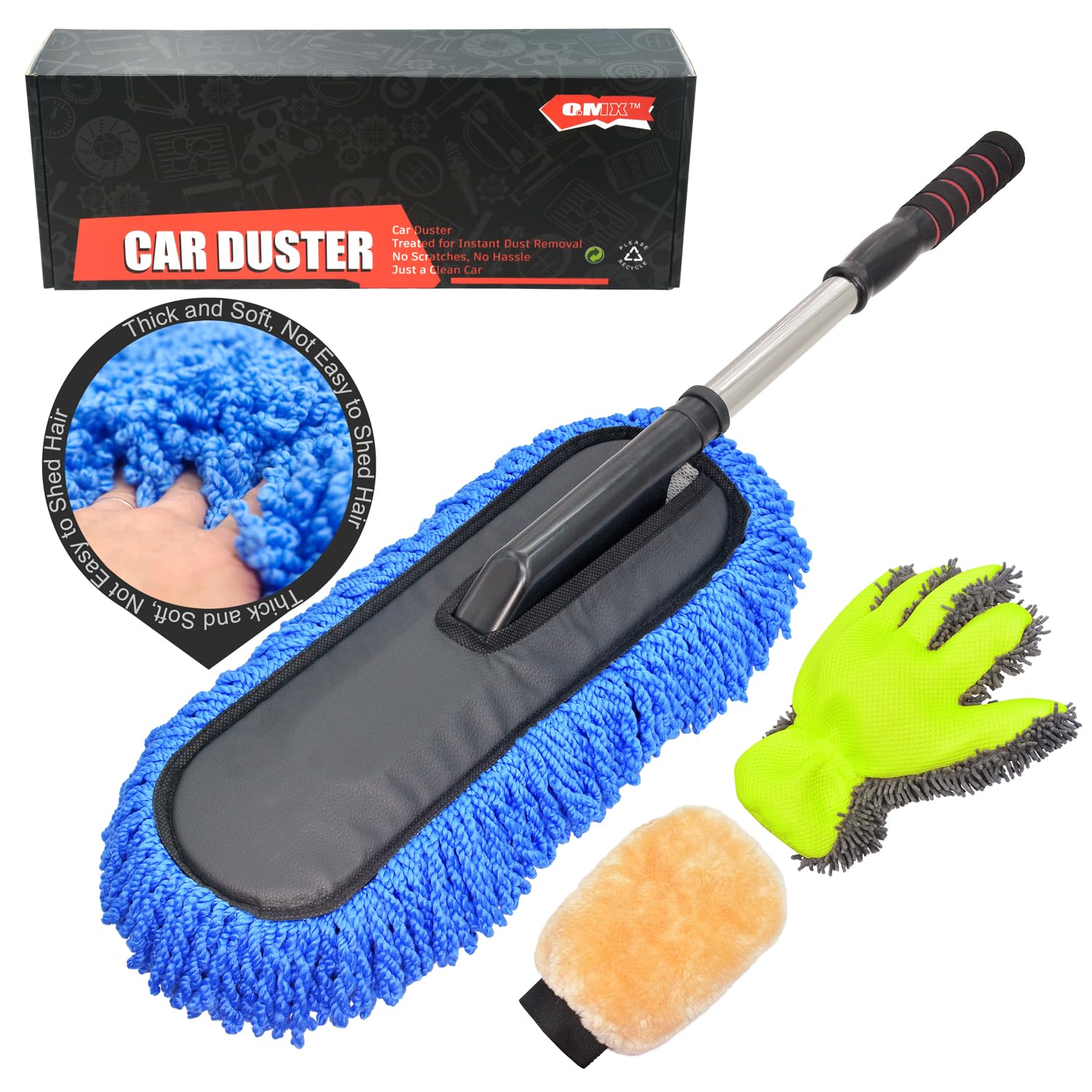 Car Wash Brush Duster Mop,Car Detailing Cleaning Kit,Wash Mitt,Microfiber Scratch-Free Safe for All Cars–Wet/Dry Use,Extendable with Handle 3 Pack