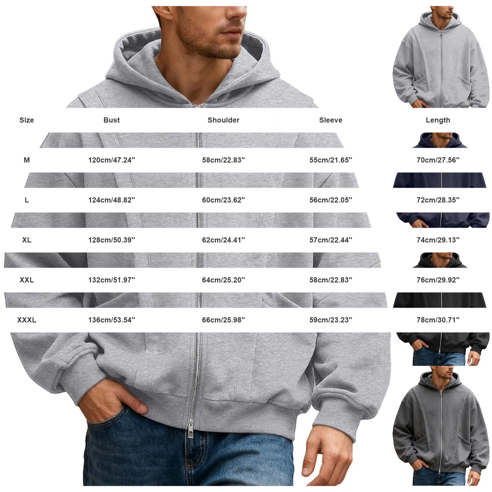 Felpa da uomo pesante con cappuccio e cerniera, foderata in pile, per abbigliamento invernale | Fodera in pile pesante con zip completa, pratiche tasche e resistente strato invernale per attività all'aperto