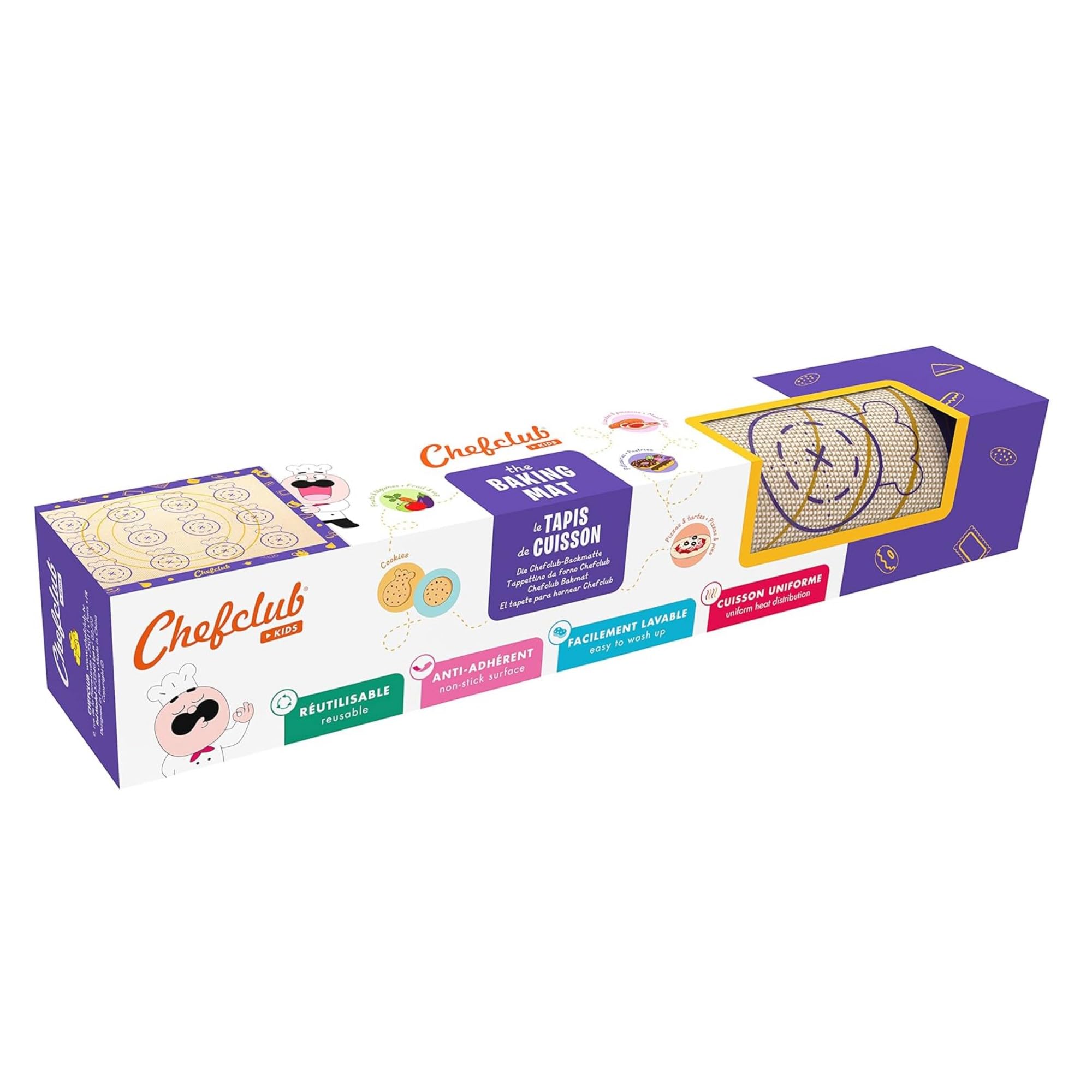 Chefclub Kids – Tapete de Cocción de Silicona 30x40 cm – Antiadherente y Reutilizable – Con Guías para Macarons, Galletas y Pizzas – Sin BPA – Apto Lavavajillas – Desde 4 Años