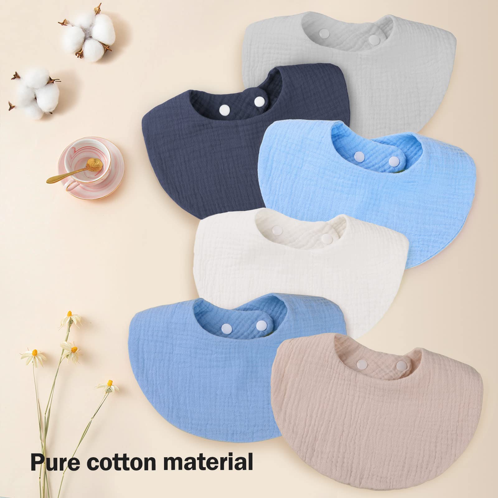 Bavaglino Neonato 6 Pezzi, 6 Strati Cotone, Super Assorbenti Morbidi, Bandana Bambino Drool