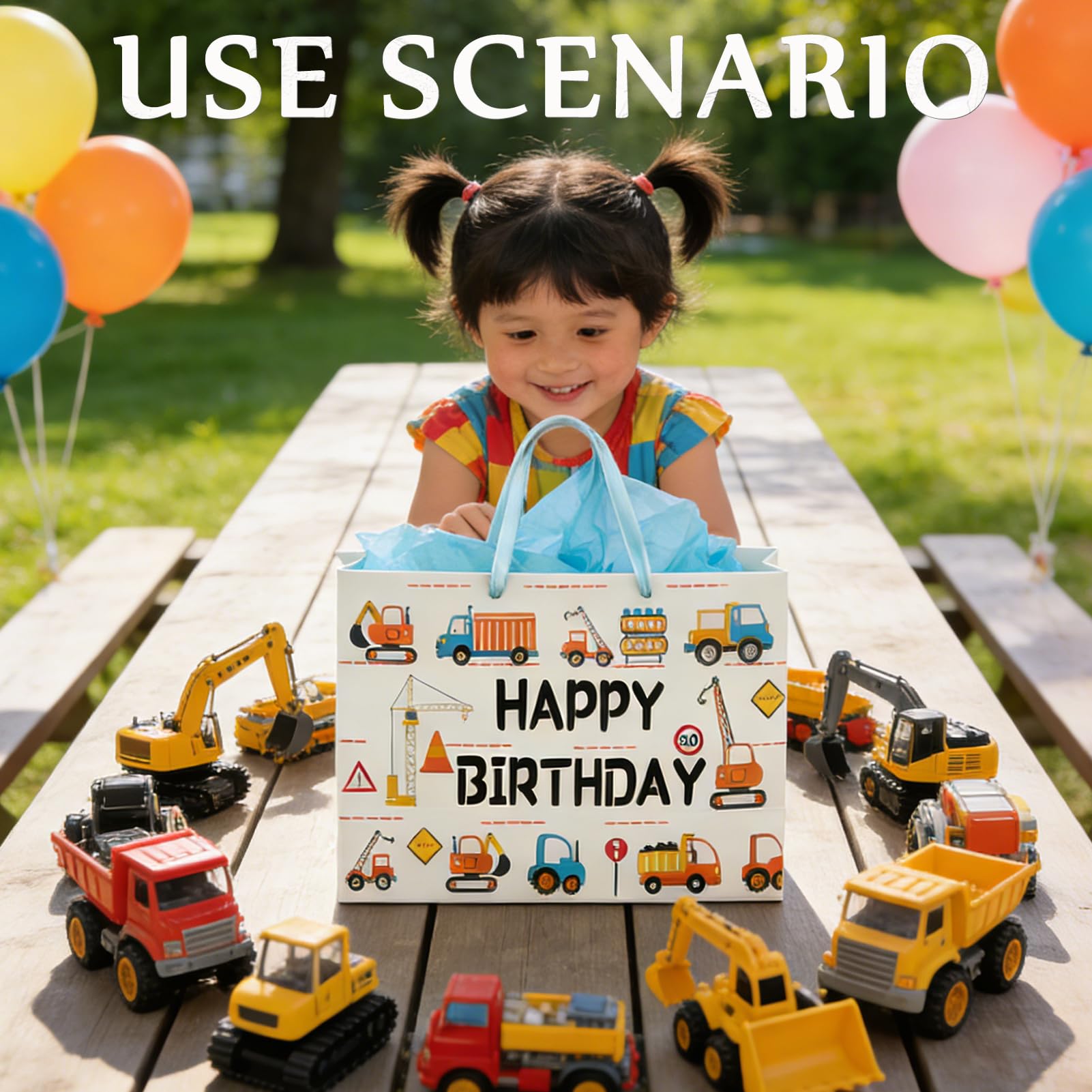 LUCTHY Large Birthday Gift Bag with Handles, 3 Tissue Papers, Card, Car-1 - Image 6