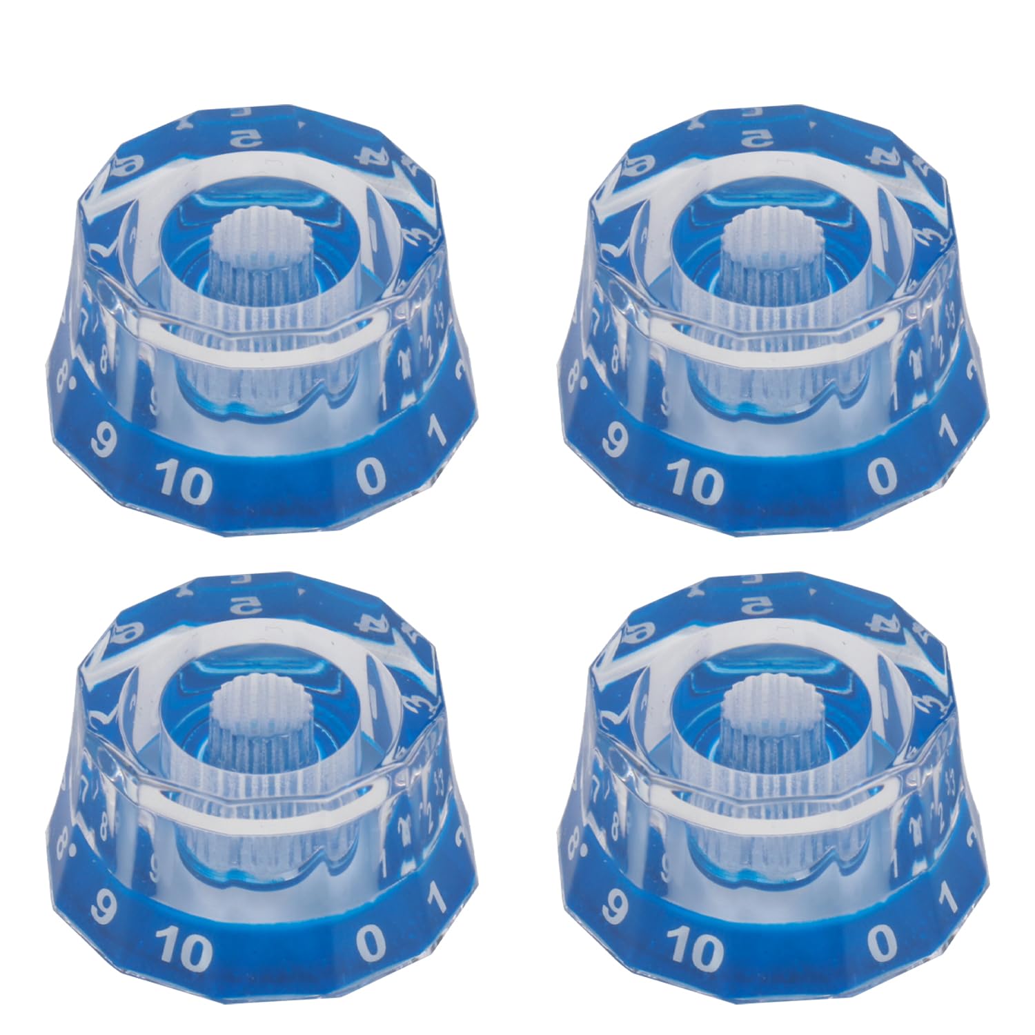 4pcs Electric Guitar Knobs Clear Dodecagon Speed Control Volume Tone Knobs for Les Paul Gibson Guitar Accessories Transparent (Blue)