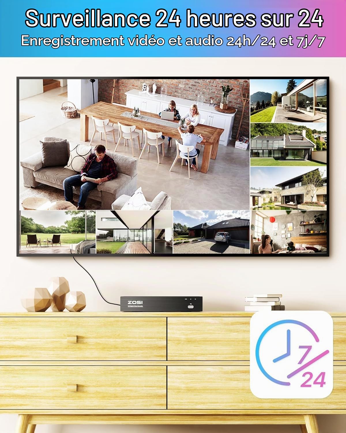 ZOSI 8CH H.265+ 5MP PoE Kit Caméra Surveillance avec 8X Caméra IP PoE Extérieur IP66 Alerte Instantanée Vision Nocturne 36 m, Disque Dur de 2TB et App Gratuite pour Accès à Distance Facile