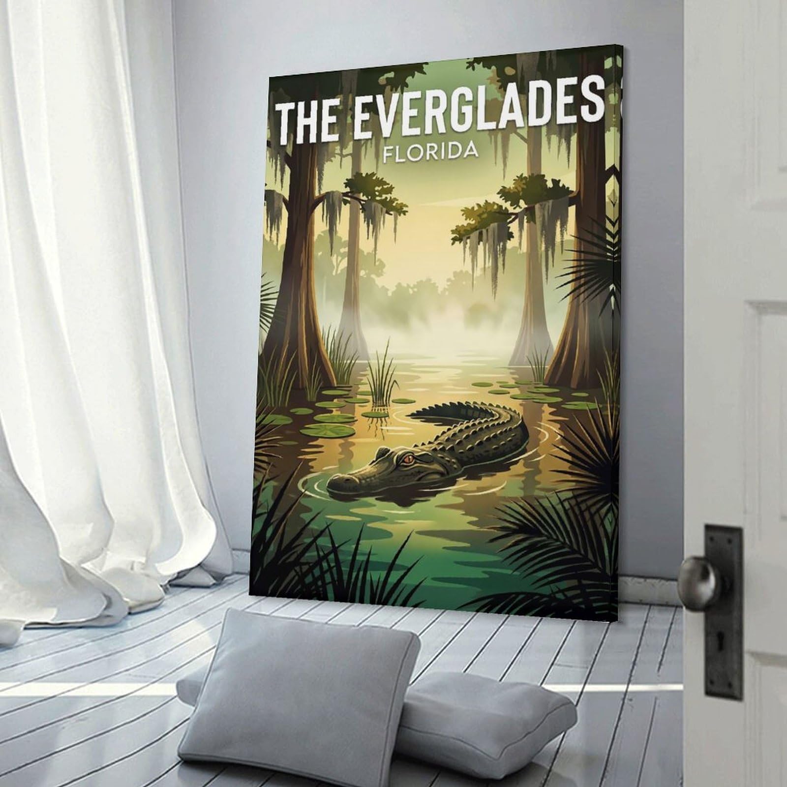 Junmoney Hanging Wall Art The Everglades Florida Alligator, 24x36inch(60x90cm), for Living Room, Bedroom Or Apartment Walls, Decorative Artwork for Empty Walls