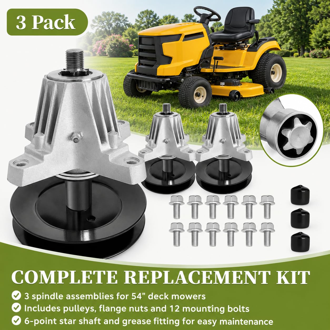 918-06978 Husillo para cortacésped Cub-Cadet/MTD/Troy Bilt de 54 pulgadas, eje 618-06978 para cortacésped Troy Bilt Cub-Cadet RZT-L54 XT2-GX54, Craftsman G8600 Z6600 (paquete de 3)