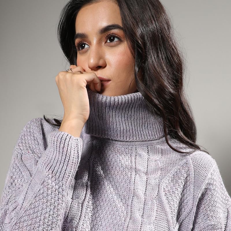 Image of PINACOLADA Women's Geometric-Textured Pullover Sweater for Casual Wear | Crew Neck | Long Sleeves | Pull On Closure | Sweater Crafted with Comfort Fit for Everyday Wear