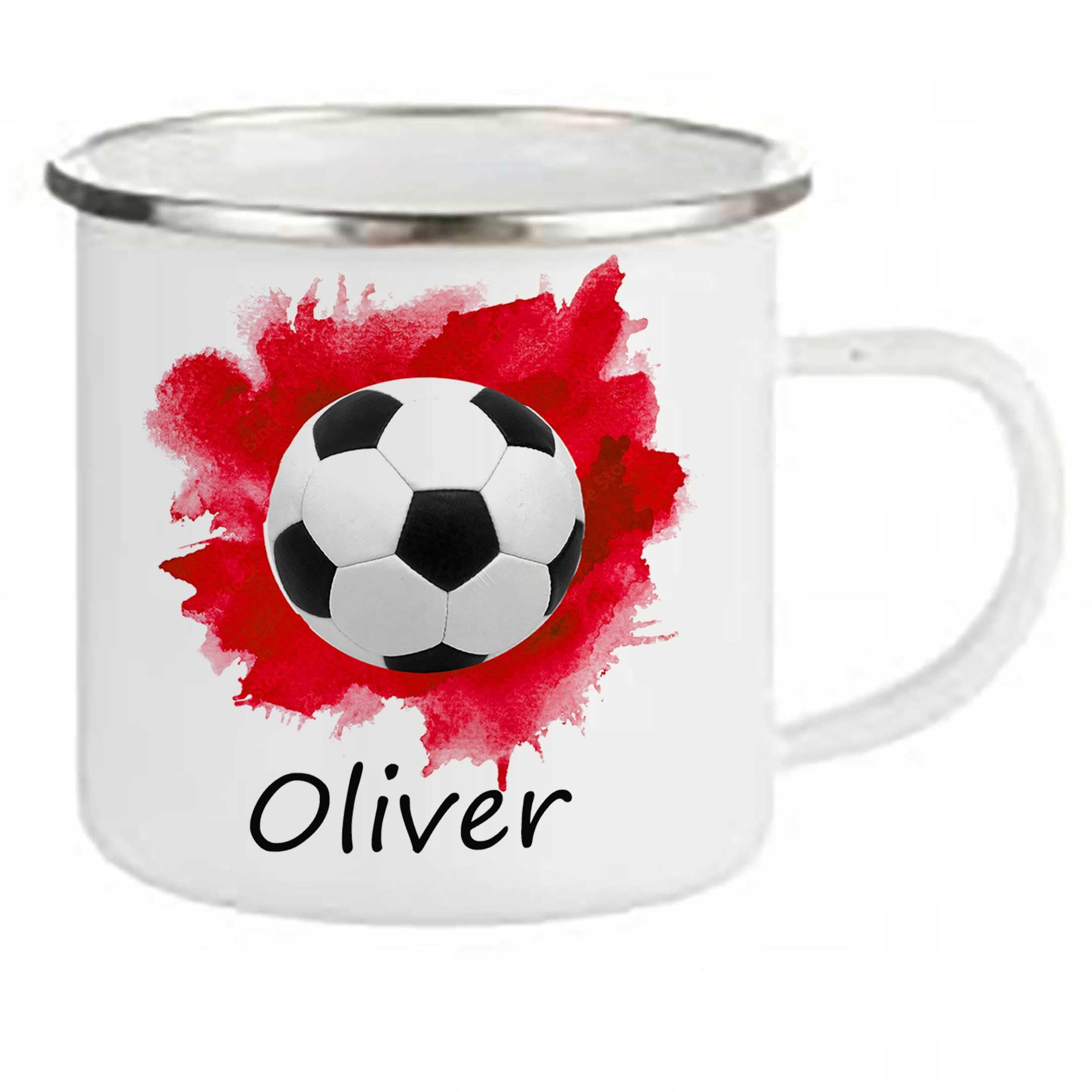 Personalised Football Red Camping Mug -Kids Cups-Custom Made Mug- Outdoor Mug Boy Girl Personalised, Tin 11 oz.